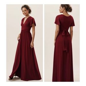 NWT Anthro BHDLN Mendoza Jersey V-Neck Split Front Slit Stretch Tie Waist Maxi